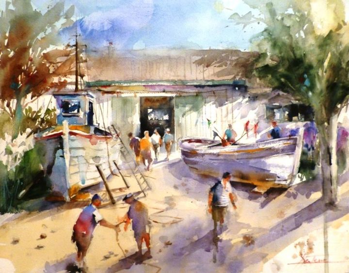le garage aux bateaux 绘画, 19.7x23.6 in