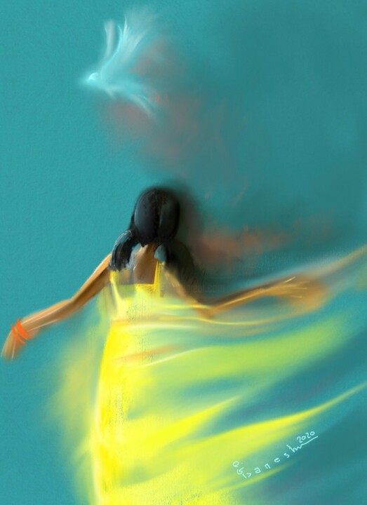 数字艺术 标题为“Girl and white bird” 由Mohamadhadi Danesh, 原创艺术品, 数字油画