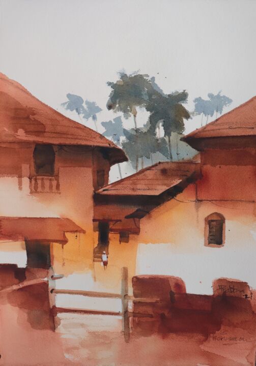 Deep into Honnavar village 绘画, 22x15 in