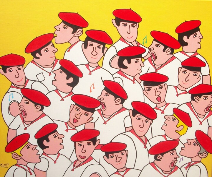 Tableau Naif acrylique Chanteurs Basques 绘画, 19.7x23.6 in