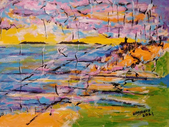 Peinture intitulée "Bretagne Ploumanach…" par Wabyanko, Œuvre d'art originale, Acrylique