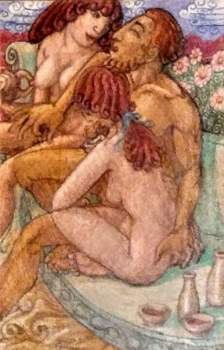 Threesome in an Ancient World Garden 图画, 8x6 in