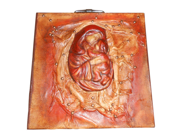 Sculpture titled "Virgin Mary Jesus p…" by Senem Öcal, Original Artwork, Leather