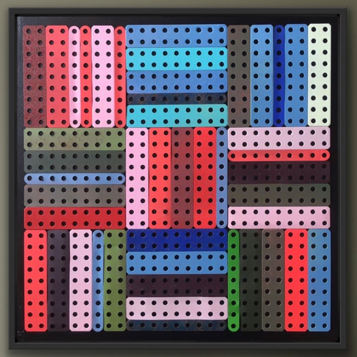 Sculpture intitulée "Damier 2" par Xaro, Œuvre d'art originale, Métaux Monté sur Panneau de bois