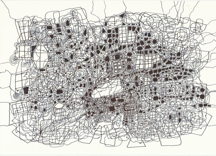 Drawing titled "Сomposition 2046" by Aleksandr Glukhov, Original Artwork, Ink