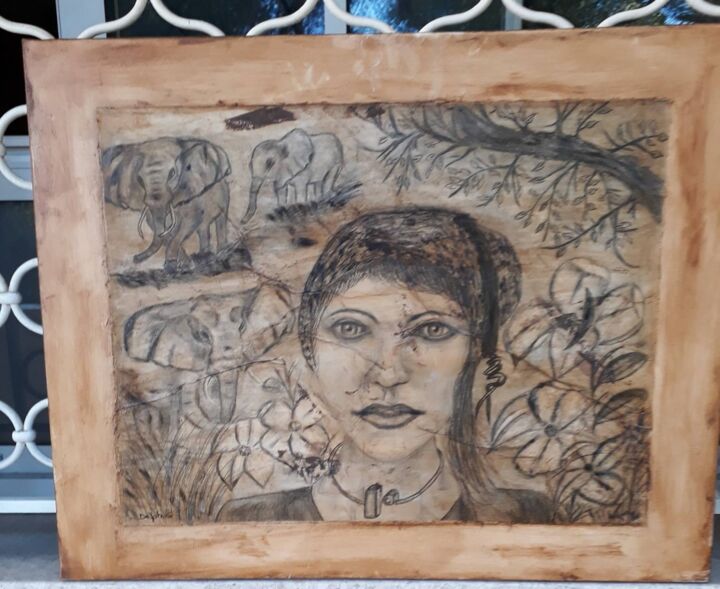 la femme dans la savane 图画, 19.7x23.6 in