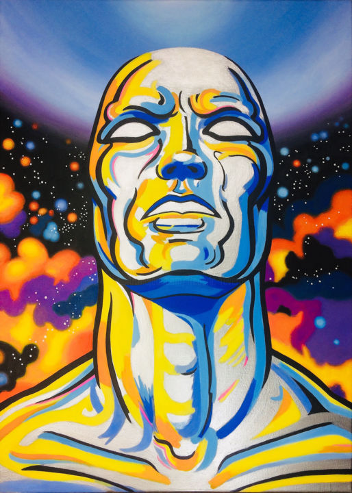 Le Surfer d'Argent se Libérant de Galactus 绘画, 27.6x19.7 in