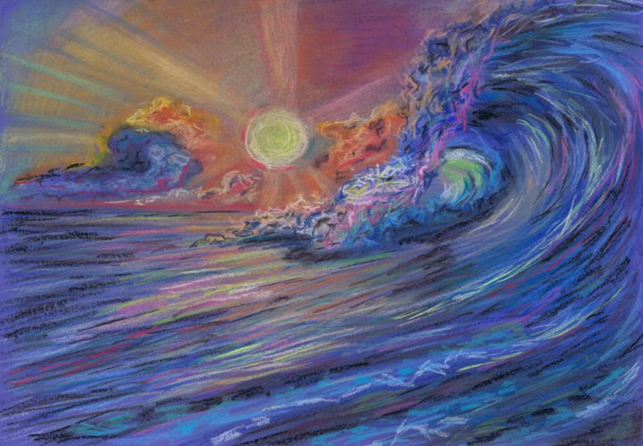 제목이 "Sunset in blue waves"인 그림 Svetlana Gudilova로, 원작, 파스텔