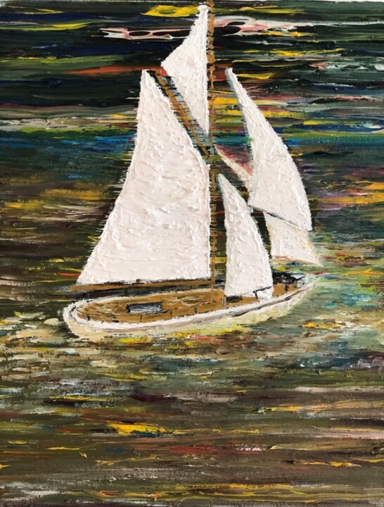 Peinture intitulée "Les voiles blanches" par Ralph.S, Œuvre d'art originale, Huile