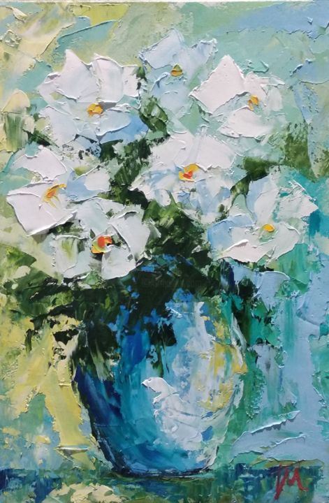 Pintura intitulada "Букет белых цветов" por Marina Gaydar, Obras de arte originais, Óleo