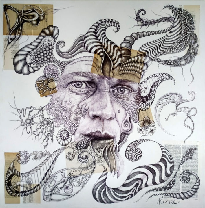 Dessin intitulée "Steve Mc Q" par Alixire, Œuvre d'art originale, Stylo à bille