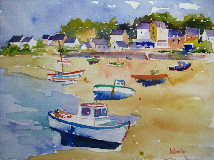 Peinture intitulée "Ploumanac'h à marée…" par Jean-Noël Le Junter, Œuvre d'art originale, Aquarelle Monté sur Panneau de bois