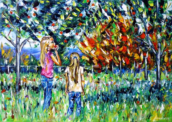 제목이 "Kinder unterm Apfel…"인 미술작품 Mirek Kuzniar로, 원작, 기름