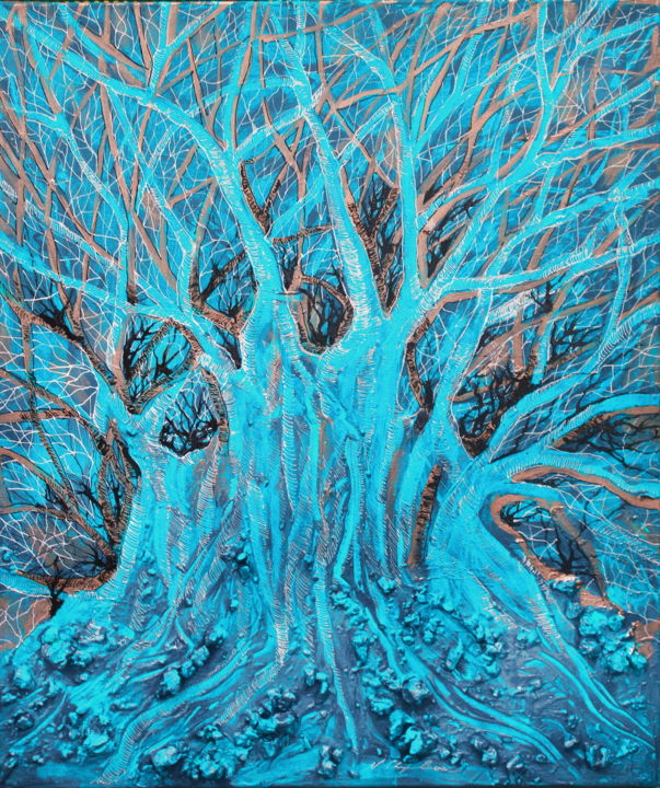 Peinture intitulée "Turquoise Tree" par Nathalia Chipilova, Œuvre d'art originale, Acrylique
