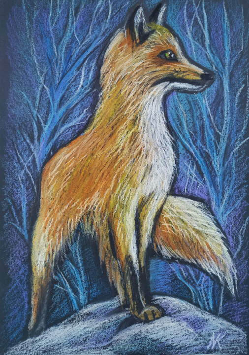 Desenho intitulada "Fox portrait Oil Pa…" por Nadezhda Kokorina, Obras de arte originais, Pastel