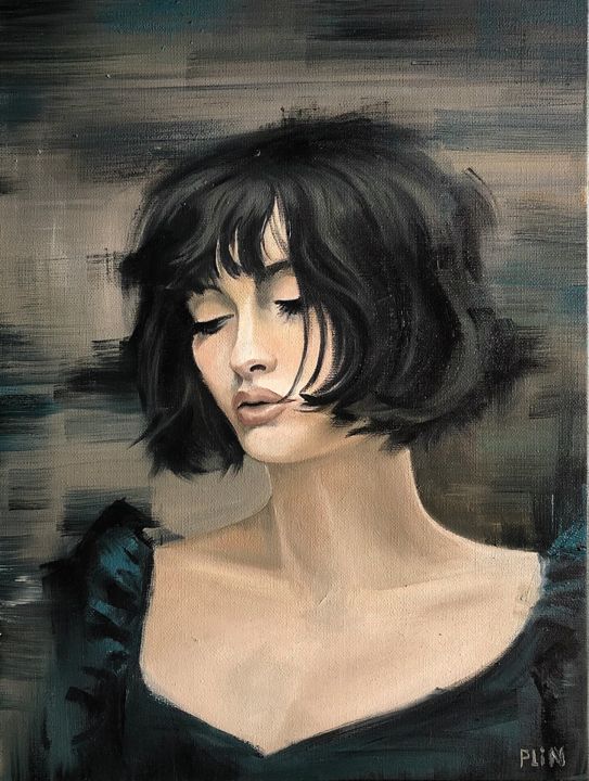 Картина под названием "Girl with a square" - Полина Куприянова, Подлинное произведение искусства, Масло Установлен на картон