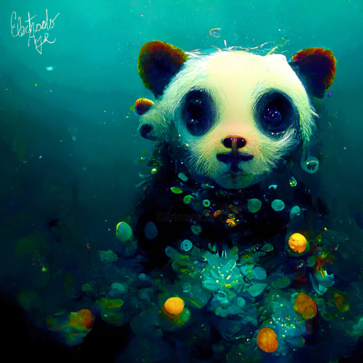 Panda & flowers under the sea 数字艺术
