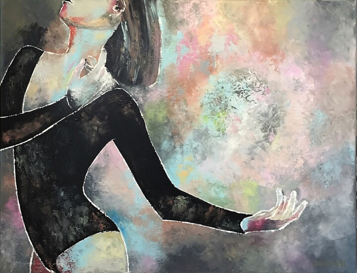 Colorful Abstract Oil Painting of Dancing Woman. 绘画, 27.6x35.4 in