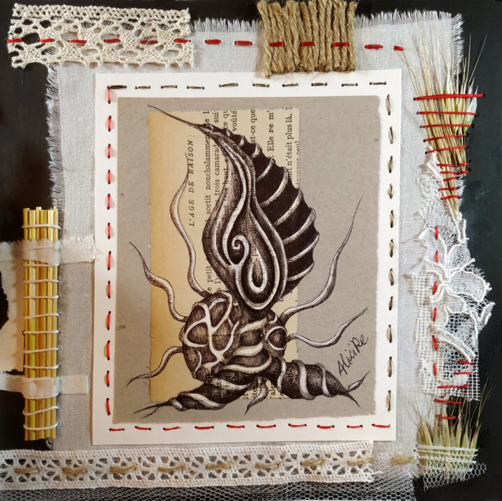 Collages intitulée "Classi" par Alixire, Œuvre d'art originale, Stylo à bille
