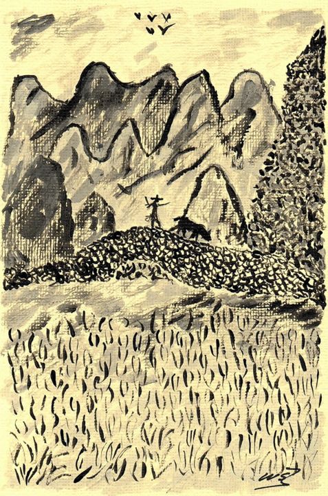 Scène de vie 绘画, 8.3x5.9 in