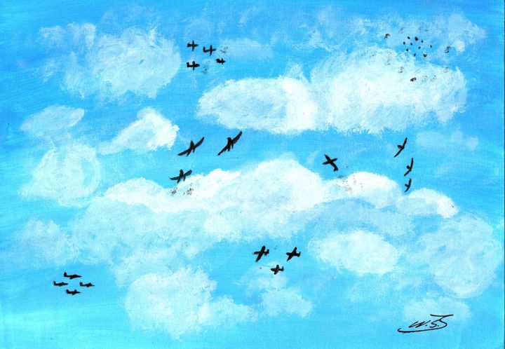 Peinture intitulée "Bataille dans le ci…" par Mf Arts-Créations, Œuvre d'art originale, Acrylique