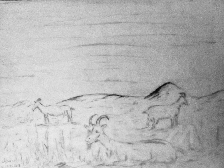Chèvres en Ardèche 图画, 11.8x16.1 in