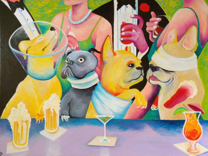 Manners; Dog's Drinking 绘画, 30x40 in