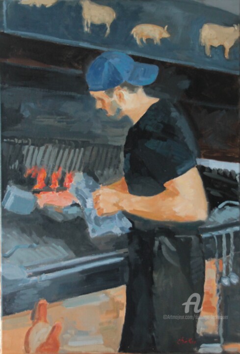 Peinture intitulée "Alexandre à la Rôti…" par Chéker, Œuvre d'art originale, Huile Monté sur Châssis en bois