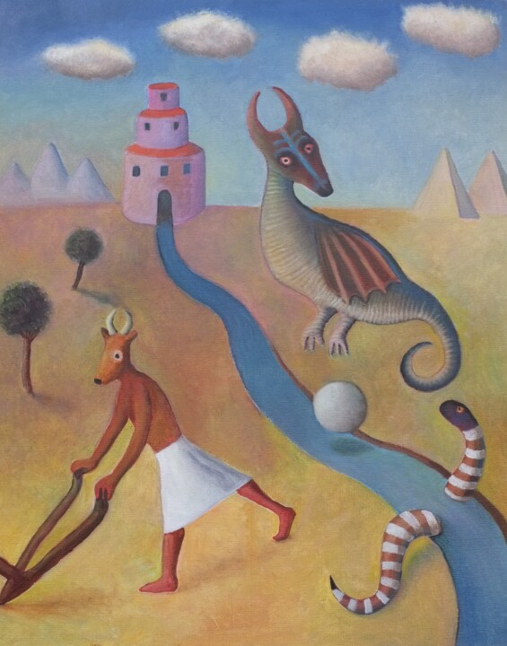 Dragón del desierto 绘画, 16.1x13 in