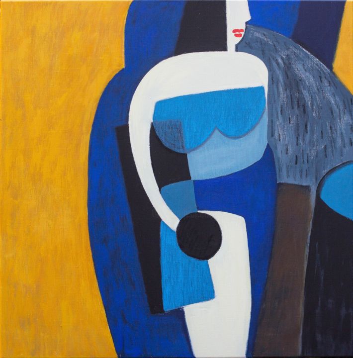 Lady in blue 绘画, 33.5x33.5 in
