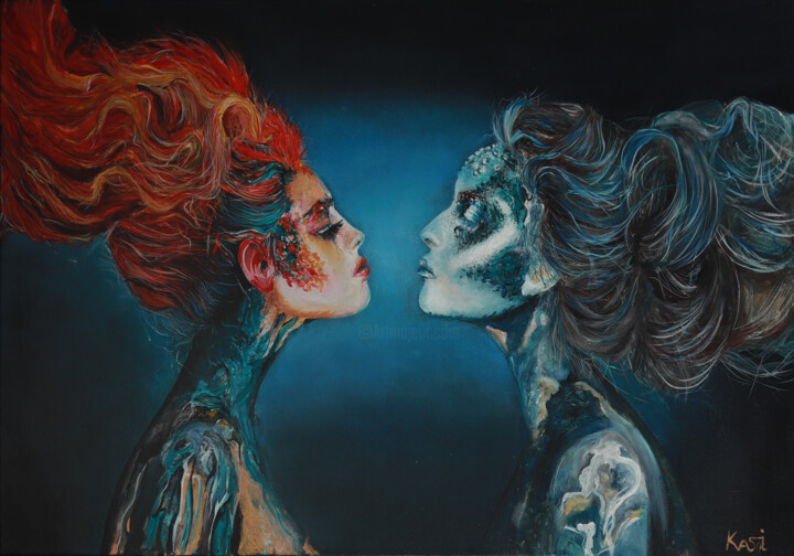 Painting Zodik Signs Gemini. Portrait of a woman 绘画, 19.7x27.6 in