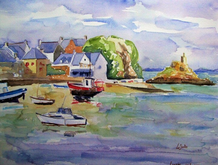 Peinture intitulée "Loguivy de la Mer" par Jean-Noël Le Junter, Œuvre d'art originale, Aquarelle Monté sur Panneau de bois