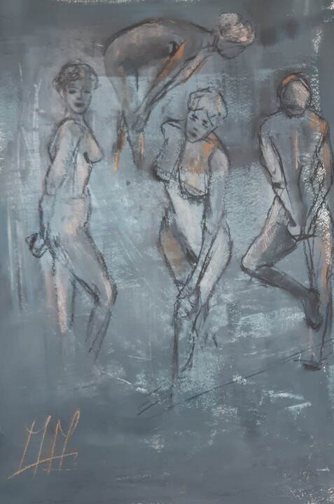 Dessin intitulée "Esquisse bleue" par Marie Pascale Martins, Œuvre d'art originale, Fusain