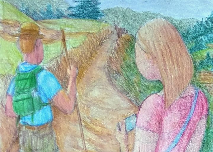 Meeting on a Country Trail 그림, 9x12 in