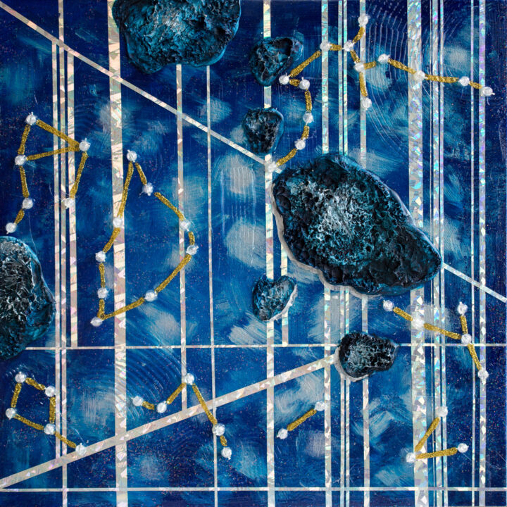Asteroids in the night sky 绘画, 12x12 in