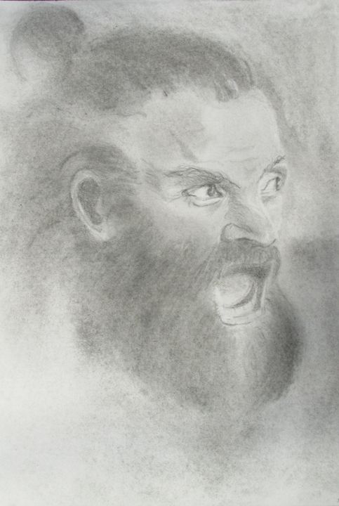 Drawing titled "Le cri" by Dominique Thonet, Original Artwork, Charcoal