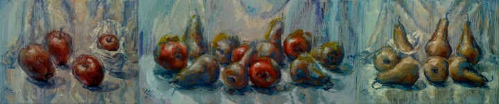 绘画 标题为“Pears and Apples -…” 由Alex Klas, 原创艺术品, 油 安装在木质担架架上
