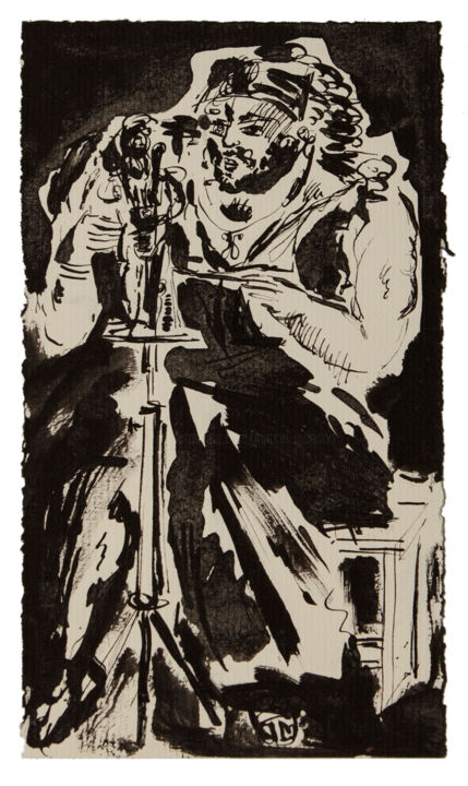 Dessin intitulée "Le Sculpteur à l'oe…" par Marcel Mariono, Œuvre d'art originale, Encre