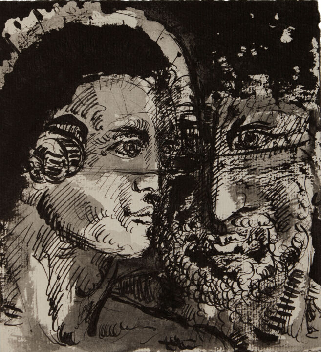 Dessin intitulée "Apollon et Dyonisos" par Marcel Mariono, Œuvre d'art originale, Encre