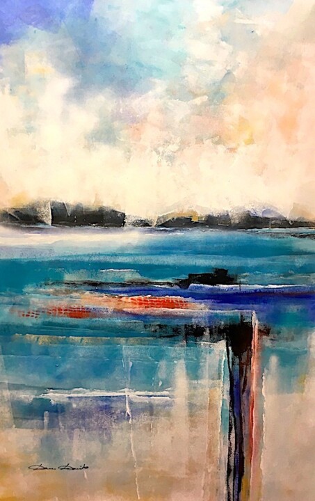 Painting titled "Brumes" by Dam Domido, Original Artwork, Acrylic
