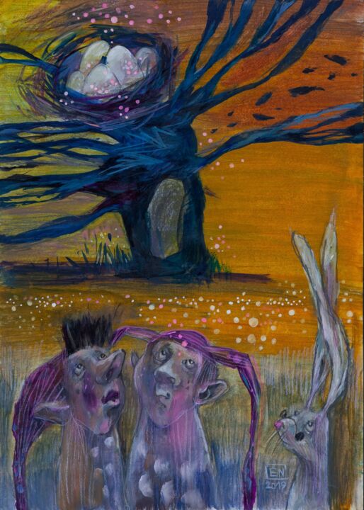 Painting titled "Magic Eggs" by Natasha Ermolaeva, Original Artwork, Watercolor