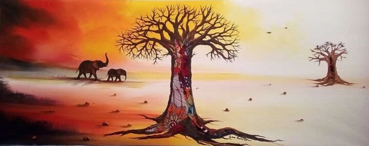 In the shelter of the Baobab 绘画, 19.7x51.2 in
