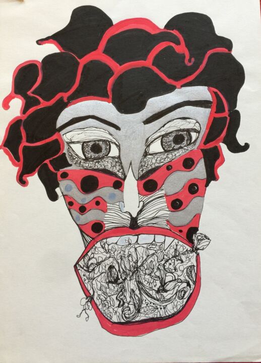 Drawing titled "boca flamenca" by Coco Reyes, Original Artwork, Marker