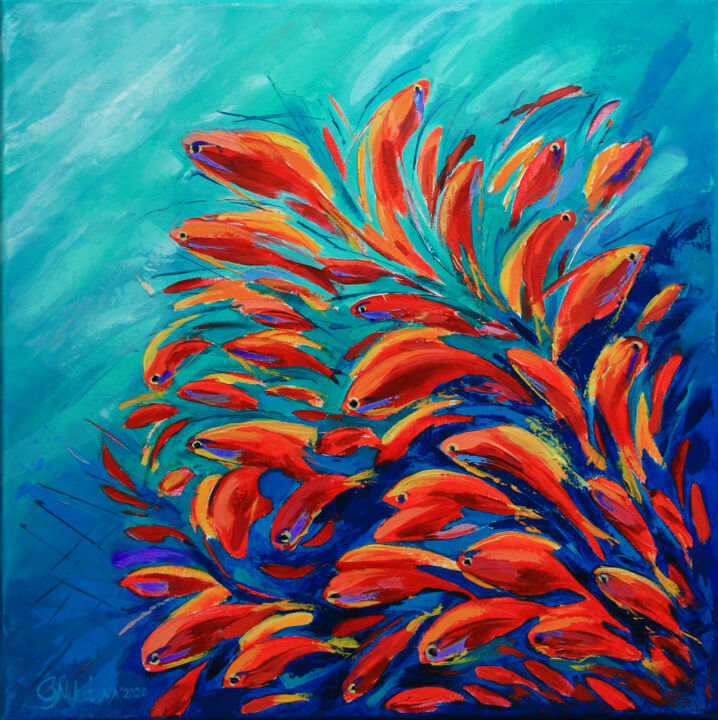 Red Fish #2 绘画, 19.7x19.7 in