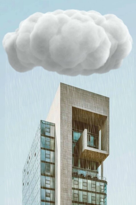 Tower, Cloud and Rain 数字艺术, 11.8x7.9 in