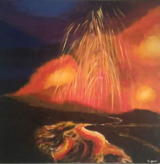 Feu de la terre ,jaillissement 绘画, 23.6x23.6 in