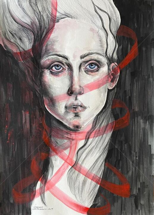 绘画 标题为““Red threads”” 由Jasenka Kapitanovic, 原创艺术品, 丙烯