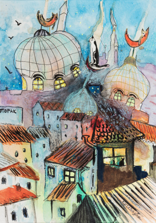 Painting titled "Стамбул" by Korchagina, Original Artwork, Watercolor
