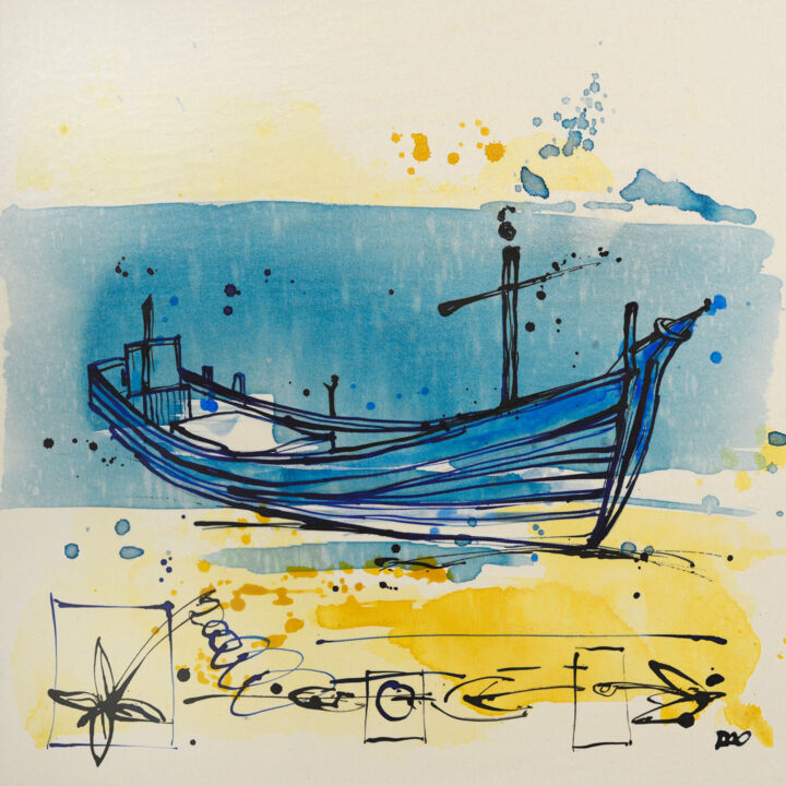 Malerei mit dem Titel "take off 01" von Thomas Kröswang, Original-Kunstwerk, Tinte