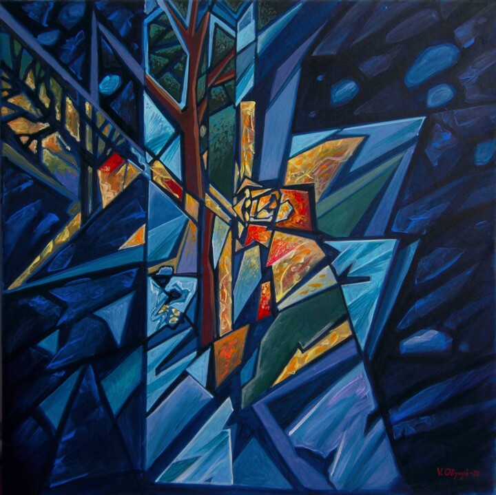 Night Lights 绘画, 18.1x18.1 in